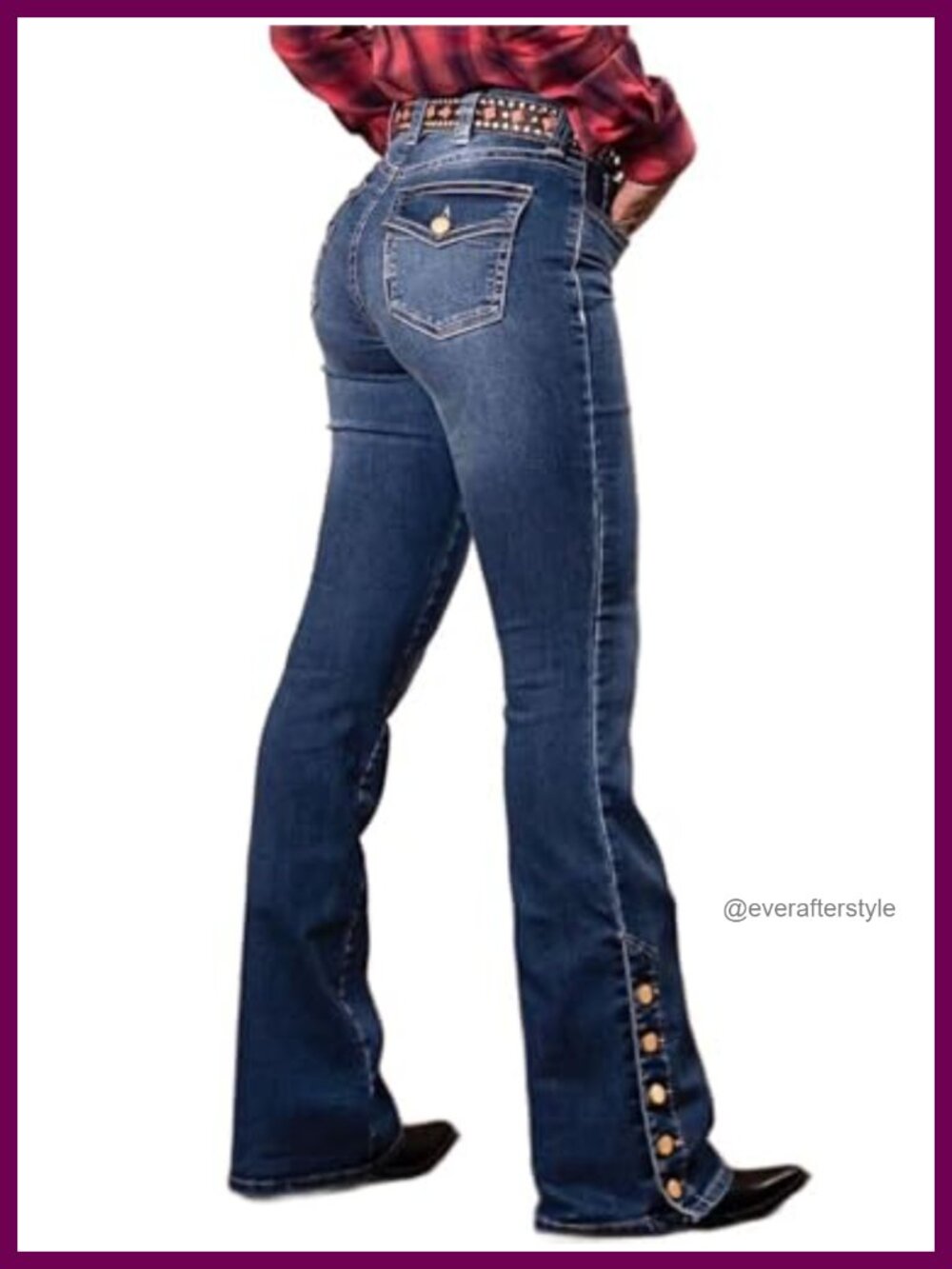 Bootcut Jeans for Women, Mid Waist, Buttoned Hem, Stretch Fabric